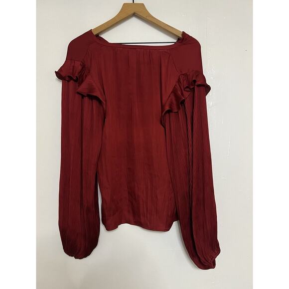 Anthropologie Dolan Red satin Long Sleeve balloon Style Blouse Medium - Picture 4 of 6